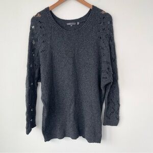 Vince Open Knit Crew Neck Grey Wool & Camel Blend Sweater S Small